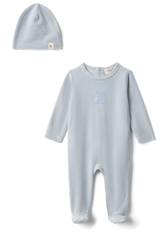 BEBE BELLA 2PC BUNNIES APPLIQUE VELOUR FOOTIE WITH BEANIE SET